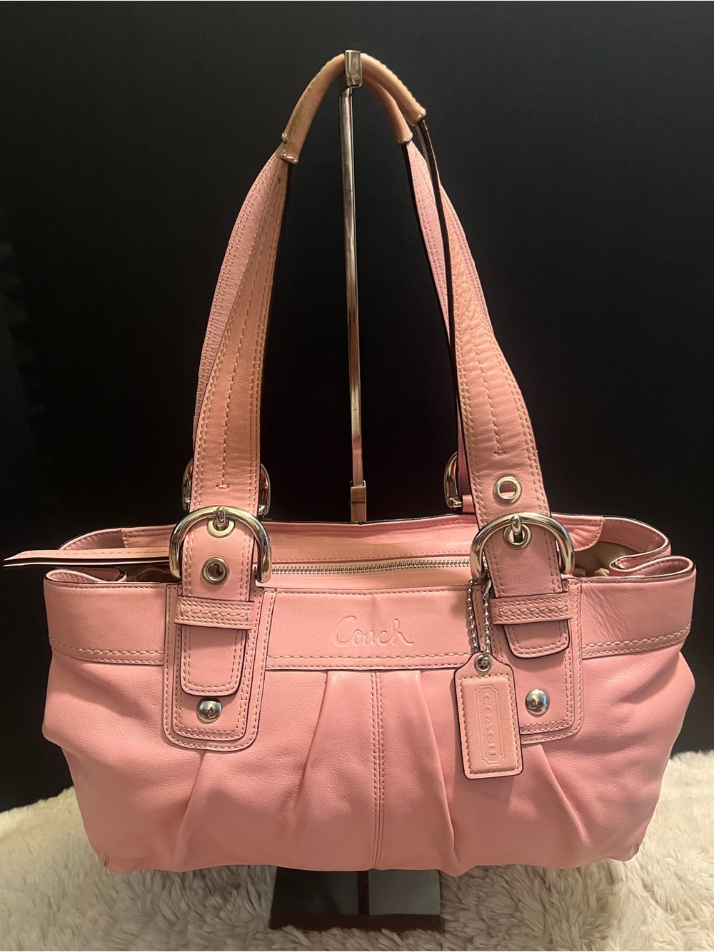 Vintage Coach Soho pleated Pink Leather Tote Shoulder Bag with Branded Tag - Picture 2 of 12